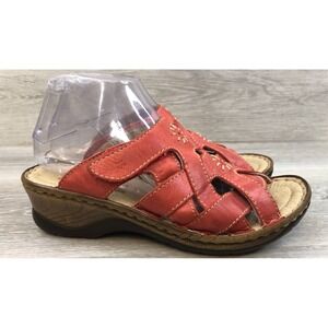 Josef Seibel Catalonia‎ Womens Sandal Red Leather Slip-On Wedge 11 Slide Shoes